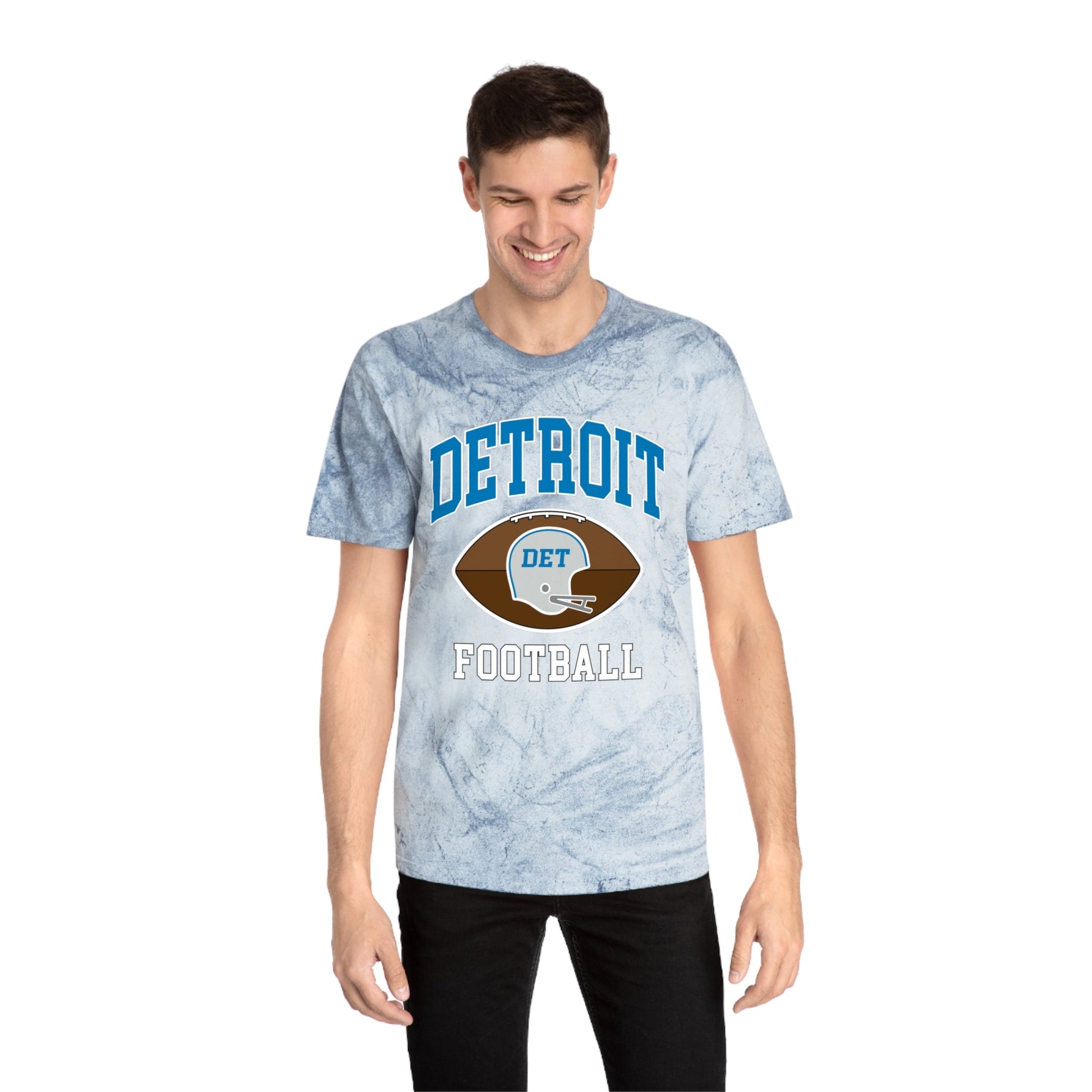 Detroit Football Helmet Tie Dye Color Blast Heavyweight T Shirt | Downriver Clothing Apparel | Detroit Michigan | Downriver World