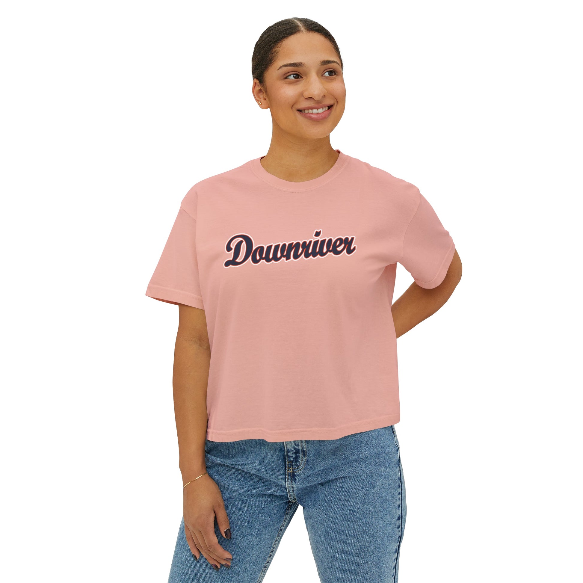 Downriver 95 Baseball Women Boxy Crop Top T Shirt | Downriver Clothing Apparel | Detroit Michigan | Downriver World